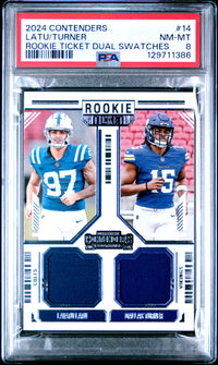 Latu/Turner #14 2024 Panini Contenders Rookie Ticket Dual Swatches PSA 8