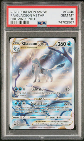 Glaceon Vstar #GG40 2023 Pokemon Sword And Shield Crown Zenith PSA 10