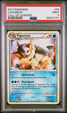 Vaporeon #52 2011 Pokemon Call Of Legends PSA 9