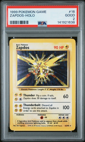 Zapdos-Holo #16 1999 Pokemon Game PSA 2