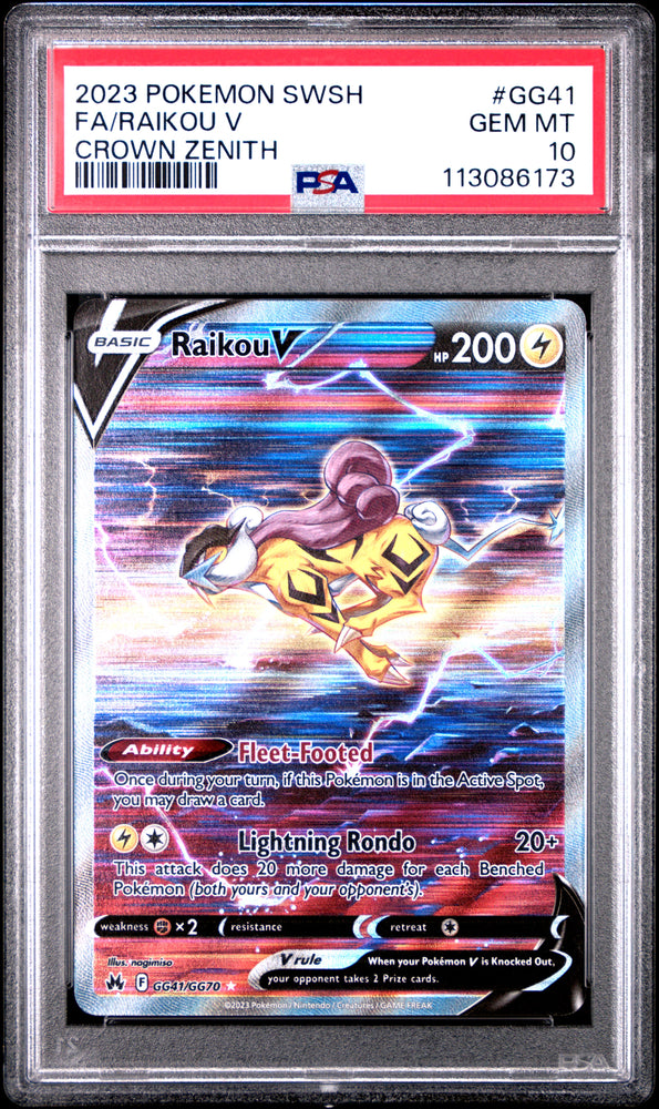 Raikou V #GG41 2023 Pokemon Sword And Shield Crown Zenith PSA 10