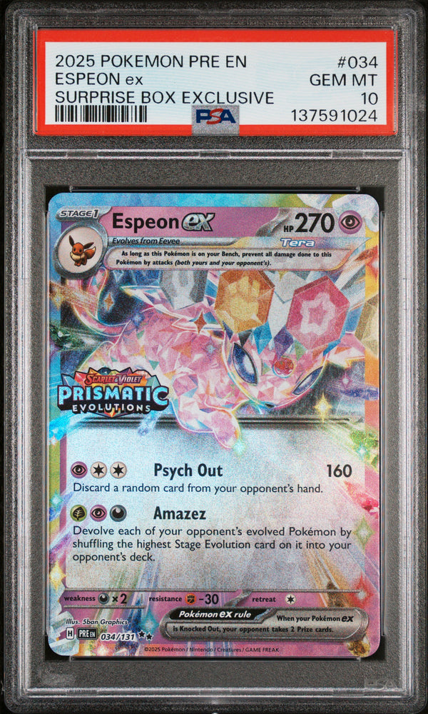 Espeon Ex #034 2025 Pokemon Pre En-Prismatic Evolutions PSA 10