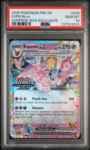 Espeon Ex #034 2025 Pokemon Pre En-Prismatic Evolutions PSA 10