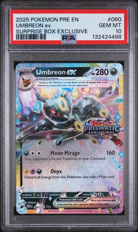 Umbreon Ex #060 2025 Pokemon Pre En-Prismatic Evolutions PSA 10 a