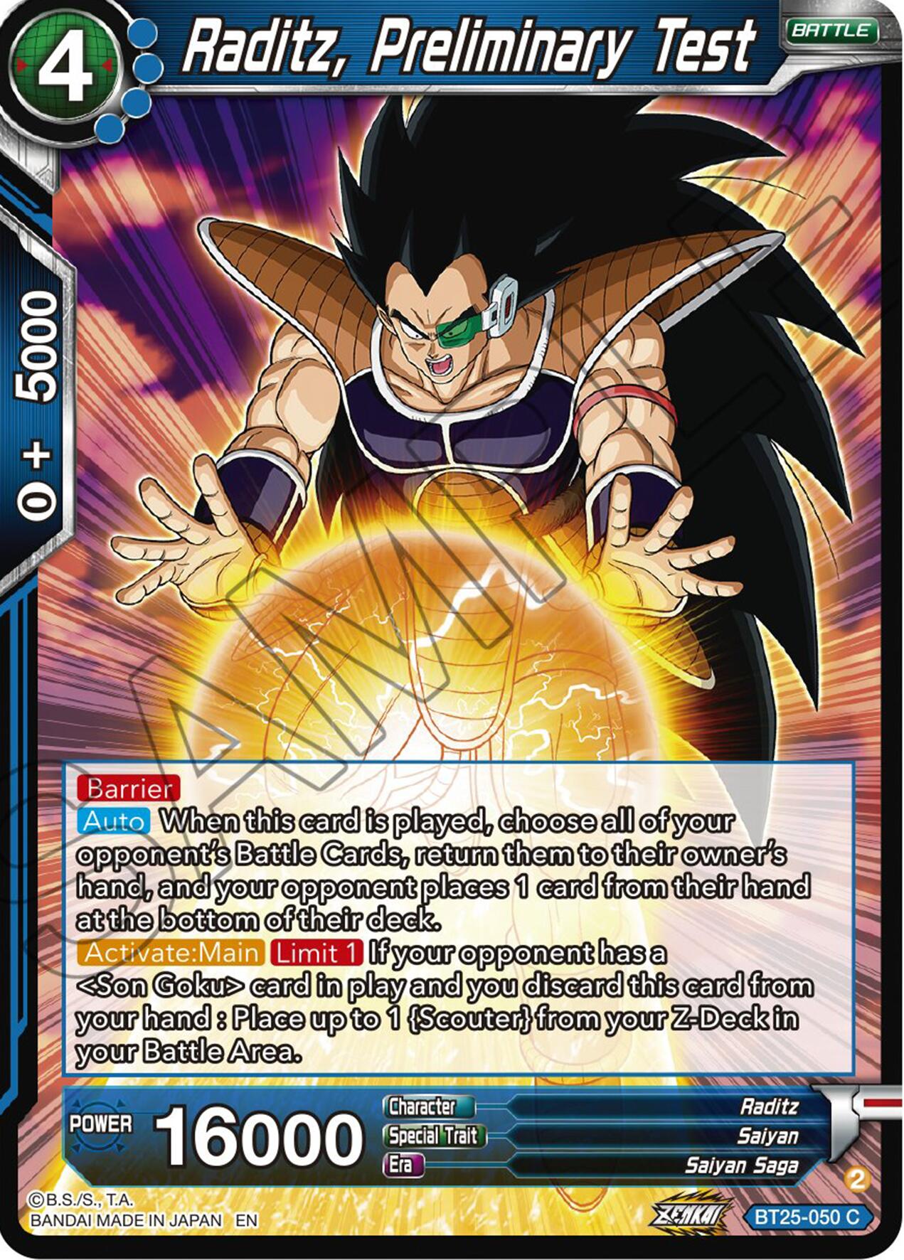 Raditz Pokemon Card Raditz, Preliminary Test (BT25-050) [Legend of the Dragon Balls ...