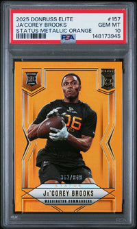 Ja'Corey Brooks #157 2025 Panini Donruss Elite PSA 10 Status Metallic Orange