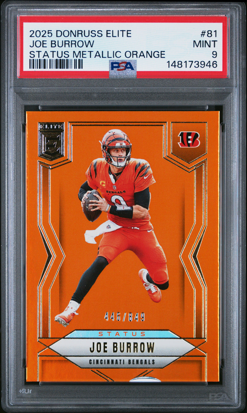 Joe Burrow #81 2025 Panini Donruss Elite PSA 9 Status Metallic Orange
