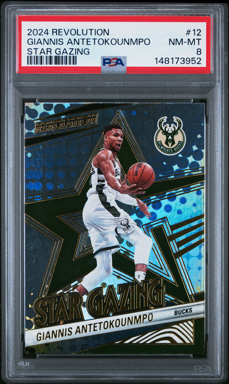 Giannis Antetokounmpo #12 2024 Panini Revolution Star Gazing PSA 8