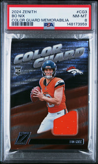 Bo Nix #CG3 2024 Panini Zenith Color Guard Memorabilia PSA 8