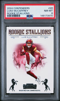 Luke Mccaffrey #20 2024 Panini Contenders Rookie Stallions PSA 8