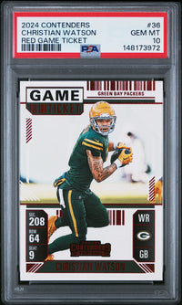 Christian Watson #36 2024 Panini Contenders PSA 10 Red Game Ticket