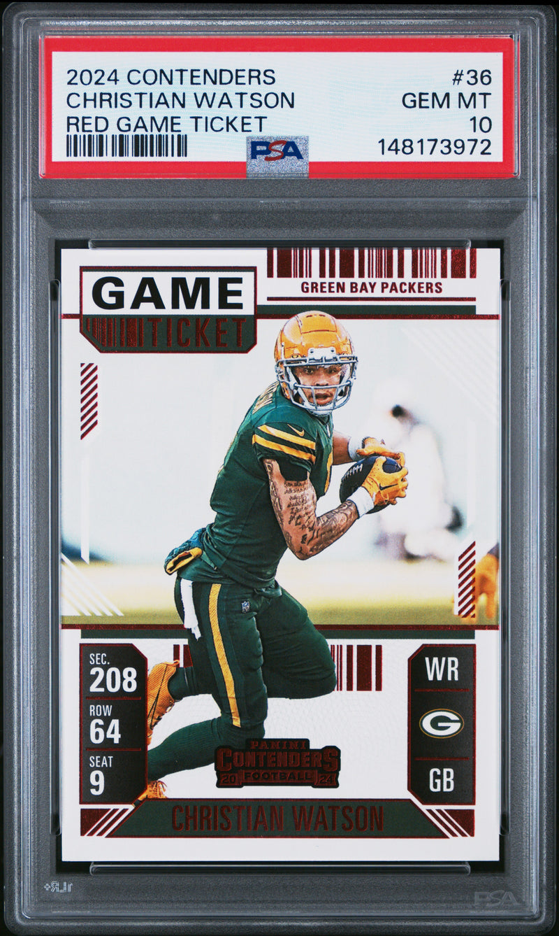 Christian Watson #36 2024 Panini Contenders PSA 10 Red Game Ticket