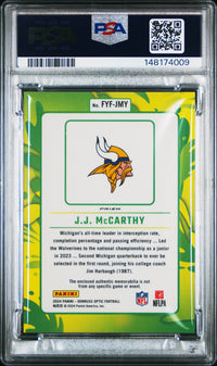 Jj Mccarthy #FYFJMY 2024 Panini Donruss Optic First Year Fresh Relic PSA 10