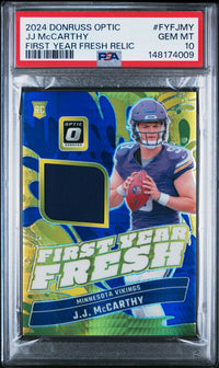 Jj Mccarthy #FYFJMY 2024 Panini Donruss Optic First Year Fresh Relic PSA 10