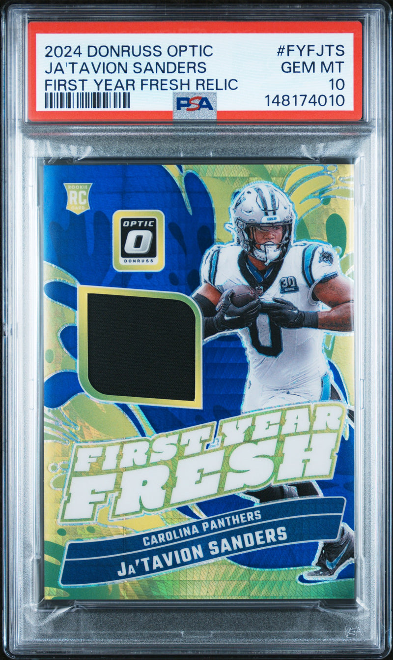 Ja'Tavion Sanders #FYFJTS 2024 Panini Donruss Optic First Year Relic PSA 10
