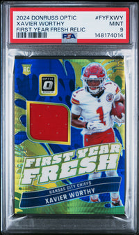 Xavier Worthy #FYFXWY 2024 Panini Donruss Optic First Year Fresh Relic PSA 9