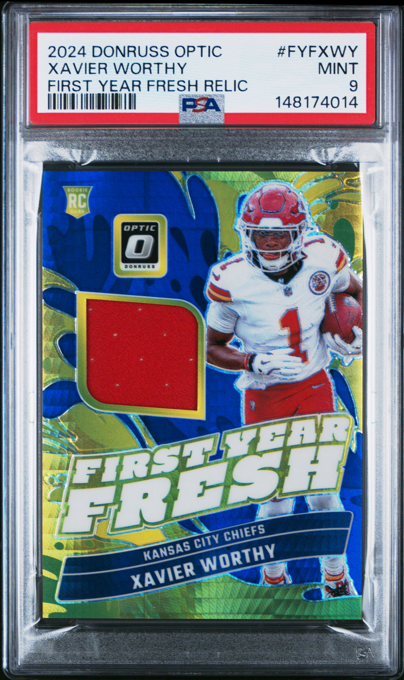 Xavier Worthy #FYFXWY 2024 Panini Donruss Optic First Year Fresh Relic PSA 9