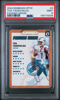 Tua Tagovailoa #9 2024 Panini Donruss Optic Passing Grade PSA 9