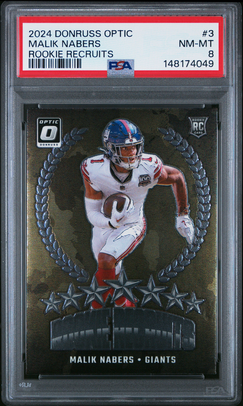 Malik Nabers #3 2024 Panini Donruss Optic Rookie Recruits PSA 8