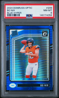 Bo Nix #209 2024 Panini Donruss Optic PSA 8 Blue Hyper