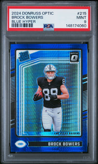 Brock Bowers #215 2024 Panini Donruss Optic PSA 9 Blue Hyper