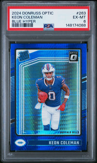 Keon Coleman #263 2024 Panini Donruss Optic PSA 6 Blue Hyper
