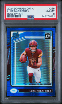 Luke Mccaffrey #268 2024 Panini Donruss Optic PSA 8 Blue Hyper