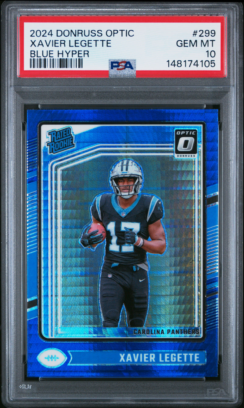 Xavier Legette #299 2024 Panini Donruss Optic PSA 10 Blue Hyper