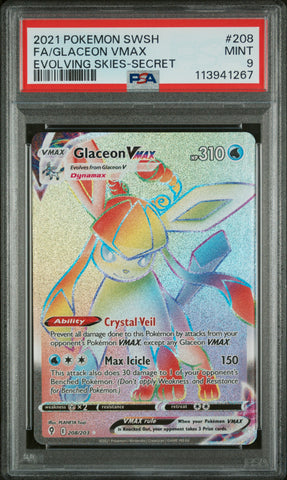 Glaceon Vmax #208 2021 Pokemon Sword & Shield Evolving Skies PSA 9