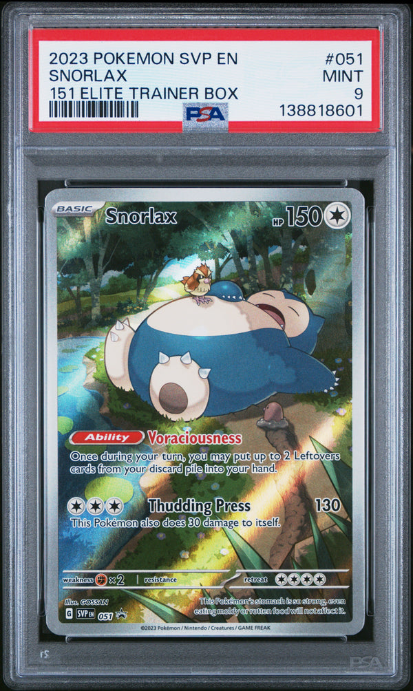 Snorlax #051 2023 Pokemon Svp En-Sv Black Star Promo PSA 9 151 Elite Trainer Box