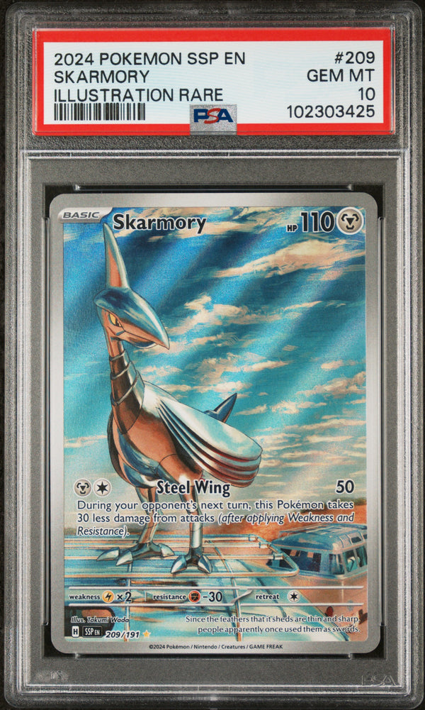 Skarmory #209 2024 Pokemon Ssp En-Surging Sparks PSA 10 Illustration Rare