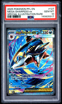 Mega Sharpedo Ex #127 2025 Pokemon Pfl En-Phantasmal Flames PSA 10 SIR