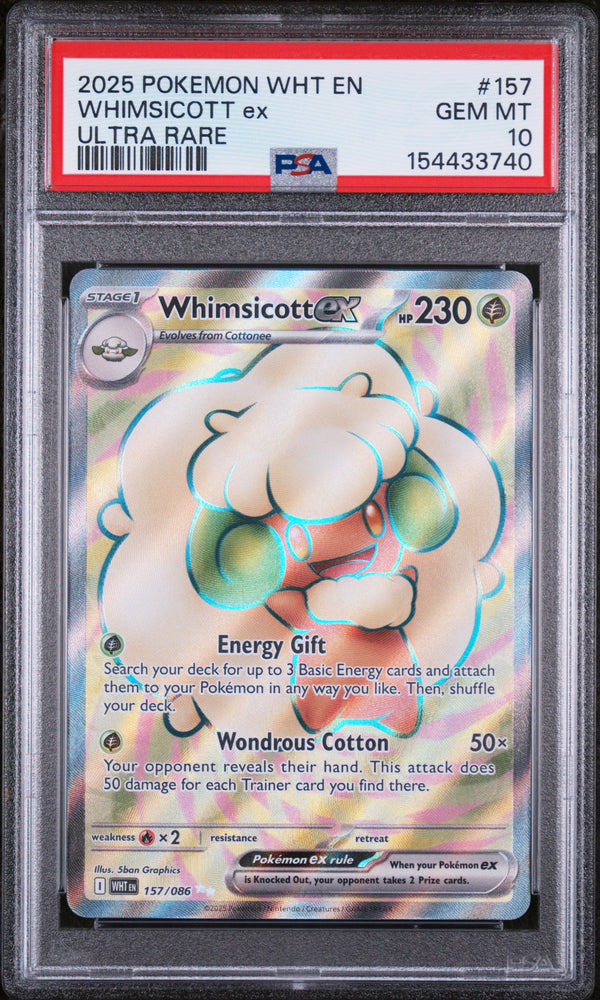 Whimsicott Ex #157 2025 Pokemon Wht En-White Flare PSA 10 Ultra Rare