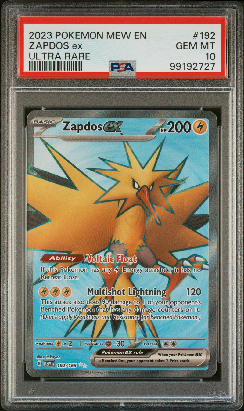 Zapdos Ex #192 2023 Pokemon Mew En-151 PSA 10 Ultra Rare