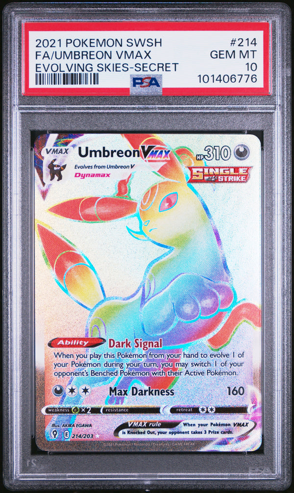 Umbreon Vmax #214 2021 Pokemon Sword & Shield Evolving Skies PSA 10