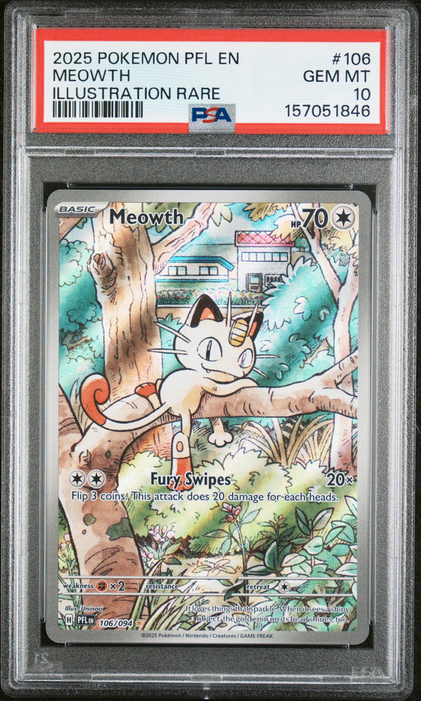 Meowth #106 2025 Pokemon Pfl En-Phantasmal Flames PSA 10 Illustration Rare a