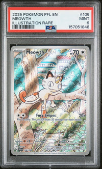 Meowth #106 2025 Pokemon Pfl En-Phantasmal Flames PSA 9 Illustration Rare c