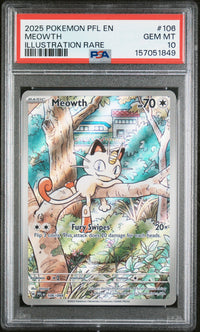 Meowth #106 2025 Pokemon Pfl En-Phantasmal Flames PSA 10 Illustration Rare d