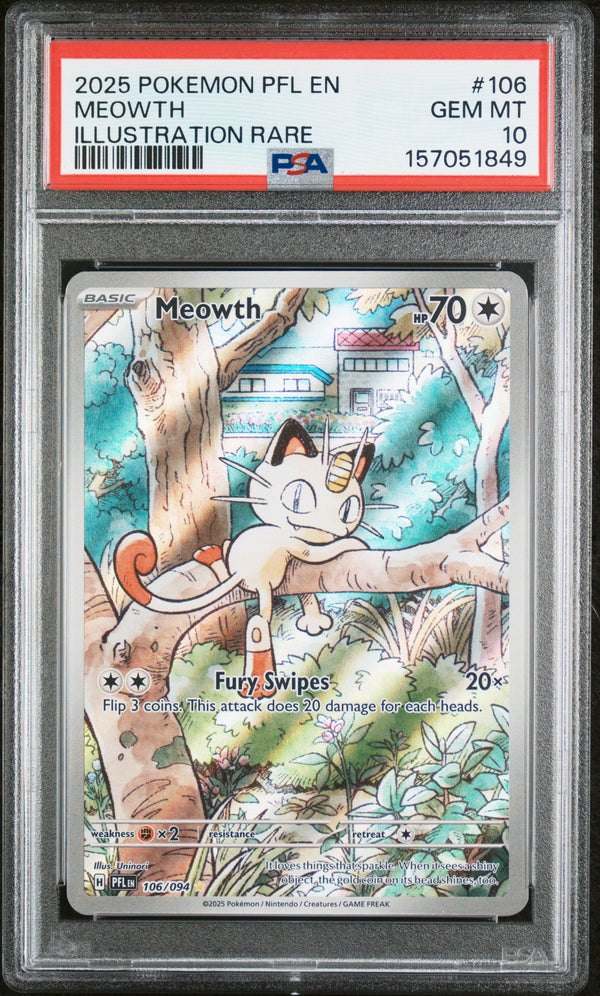 Meowth #106 2025 Pokemon Pfl En-Phantasmal Flames PSA 10 Illustration Rare d