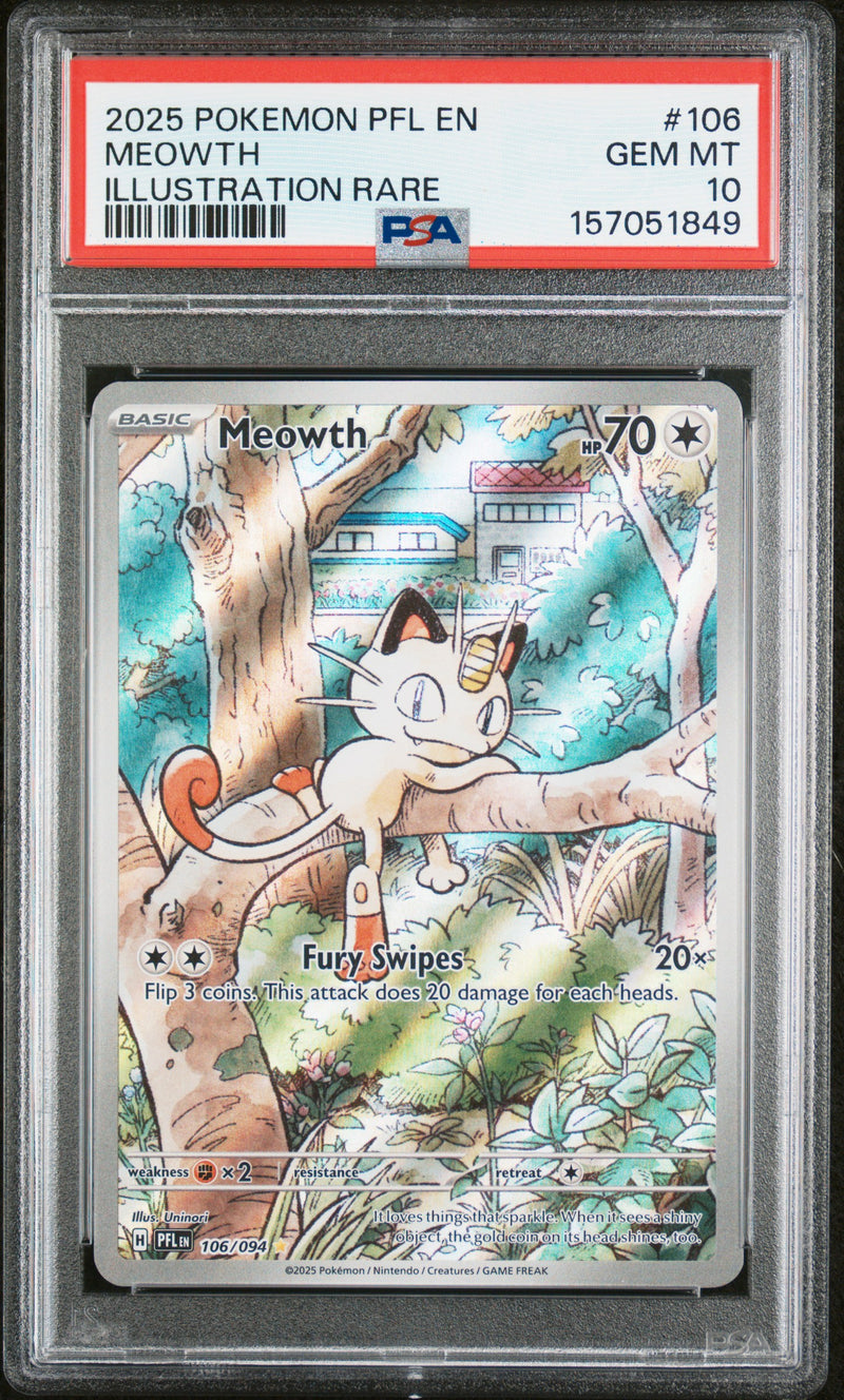 Meowth #106 2025 Pokemon Pfl En-Phantasmal Flames PSA 10 Illustration Rare d