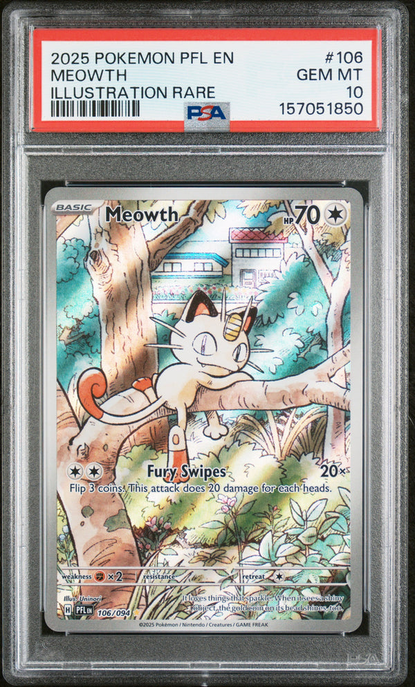 Meowth #106 2025 Pokemon Pfl En-Phantasmal Flames PSA 10 Illustration Rare e