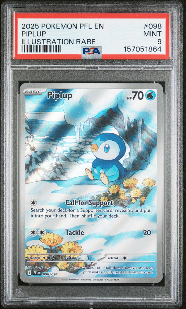 Piplup #098 2025 Pokemon Pfl En-Phantasmal Flames PSA 9 Illustration Rare