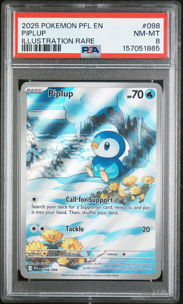 Piplup #098 2025 Pokemon Pfl En-Phantasmal Flames PSA 8 Illustration Rare