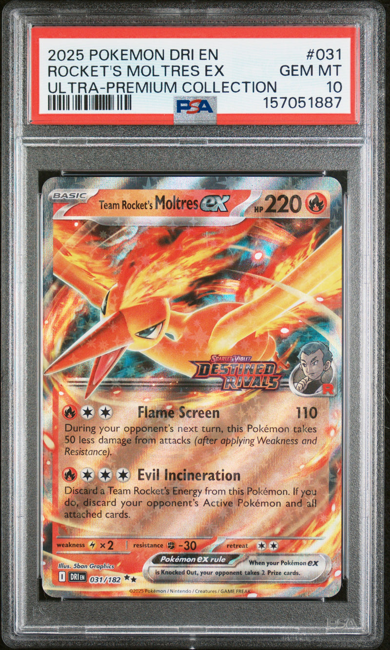 Rocket's Moltres Ex #031 2025 Pokemon Dri En-Destined Rivals PSA 10