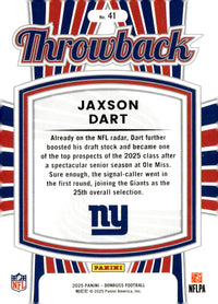 Jaxson Dart #41 2025 Donruss Rated Rookies Throwback