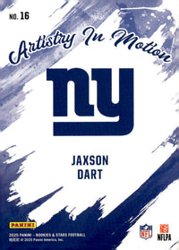 Jaxson Dart #16 2025 Panini Rookies & Stars Artistry in Motion