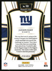 Jaxson Dart #193 2025 Panini Select Green and Yellow Prizm Shock