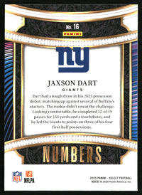 Jaxson Dart #16 2025 Panini Select Select Numbers