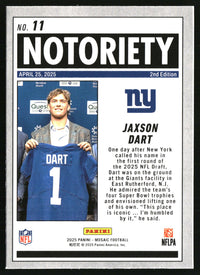 Jaxson Dart #11 2025 Panini Mosaic Notoriety Mosaic
