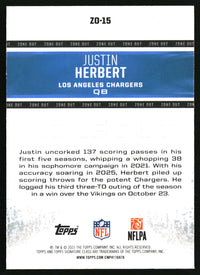 Justin Herbert #ZO-15 2025 Topps Signature Class Zone Out